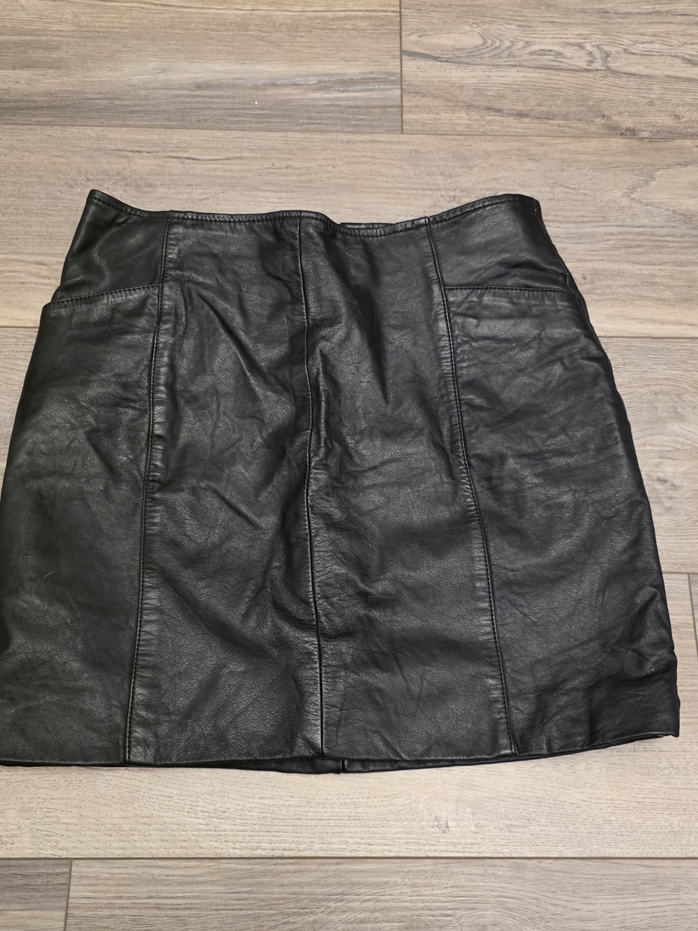 Vintage Wilsons Leather Black Mini Skirt Panel Seam Size 12